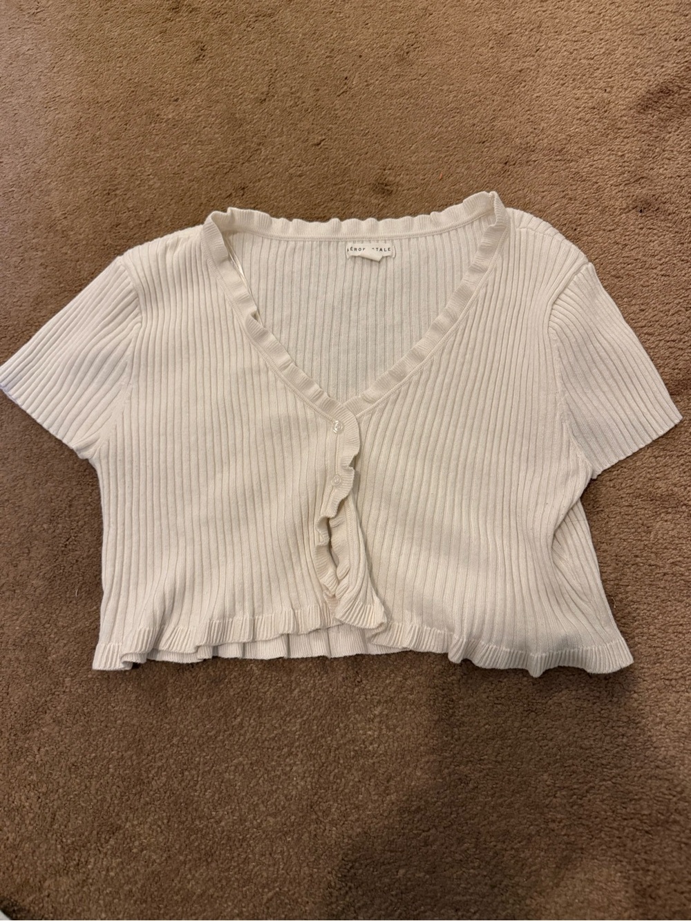 Aeropostale White Ribbed V-Neck Cropped Cardigan